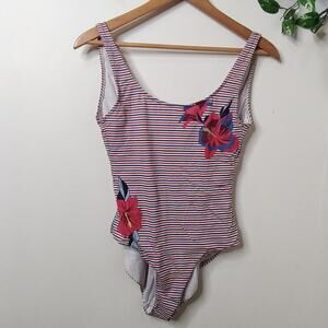 Onia Kelly One Piece Hibiscus Illusion Striped Swimsuit